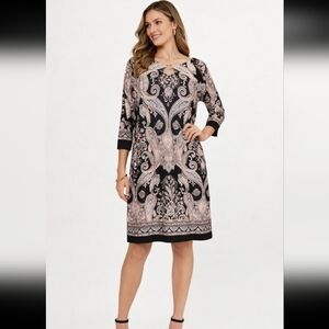 Sandra Darren Black and Blush Paisley Midi Dress